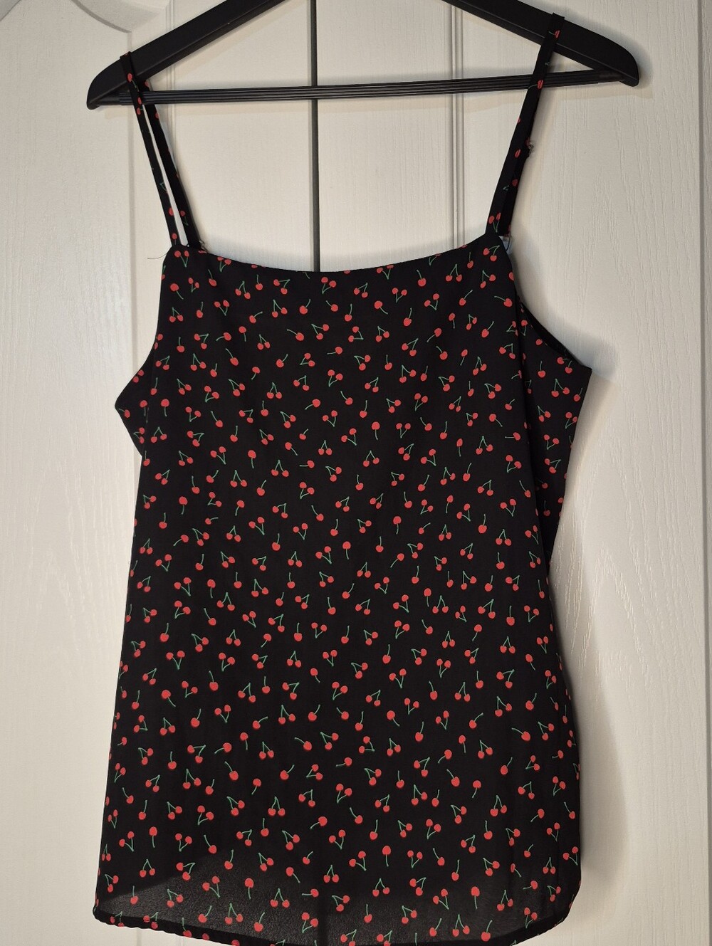 Popsugar Black Top Cherry Print Sz L